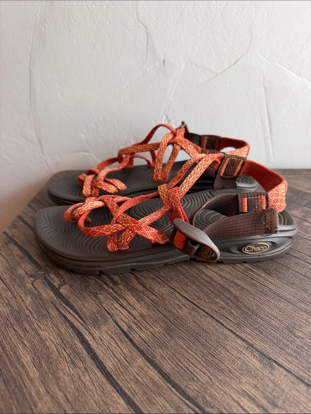 Chaco Women's Orange Strappy Sandals with Brown Footbed